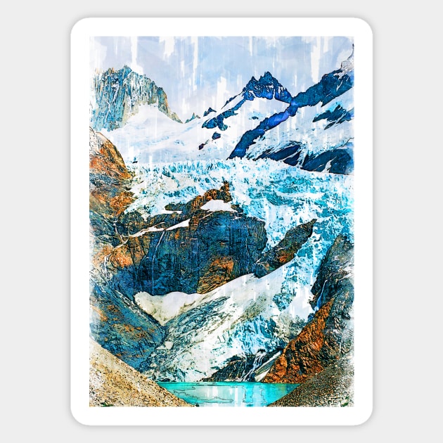 Abstract Snowy Mountain Landscape Patagonia. For Mountain Lovers. Sticker by ColortrixArt